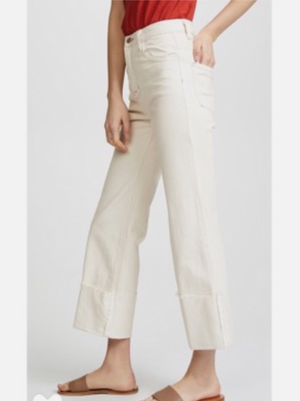 J Brand Joan Crop Jeans Women's White Macadamia Frayed Hem Straight Leg 
Size 28